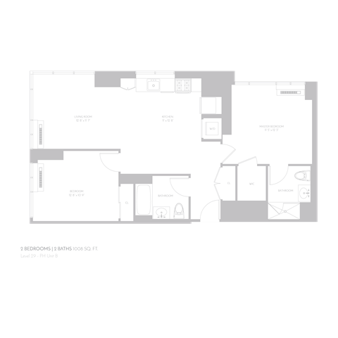 Floor plan for 2 beds, 2 baths, 1008 sqft